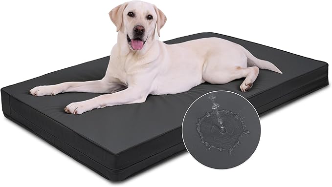 Vonabem Outdoor Dog Bed Waterproof Washable, XL Large Crate Bed 42 inch, Wipeable Leather Pet beds Foam Orthopedic,Durable Anti-Slip Kennel Pad with Removable Cover Reversible, 41"x27" Black