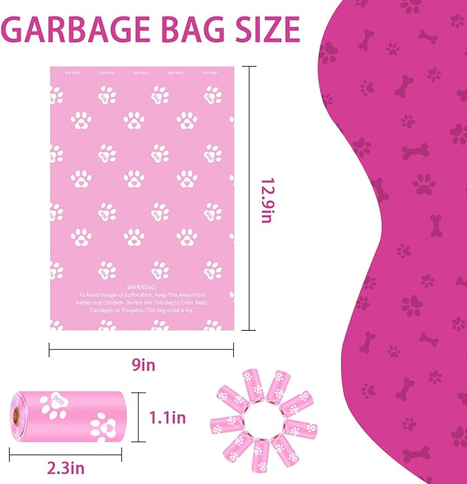 HZDHCLH Poop Bags for Dogs Leak Proof Extra Thick Dog Poop Bags, Pink Cat's Paw 36 Rolls 9" x 13" Lavender Scented Pet Waste Bag, 540 Count
