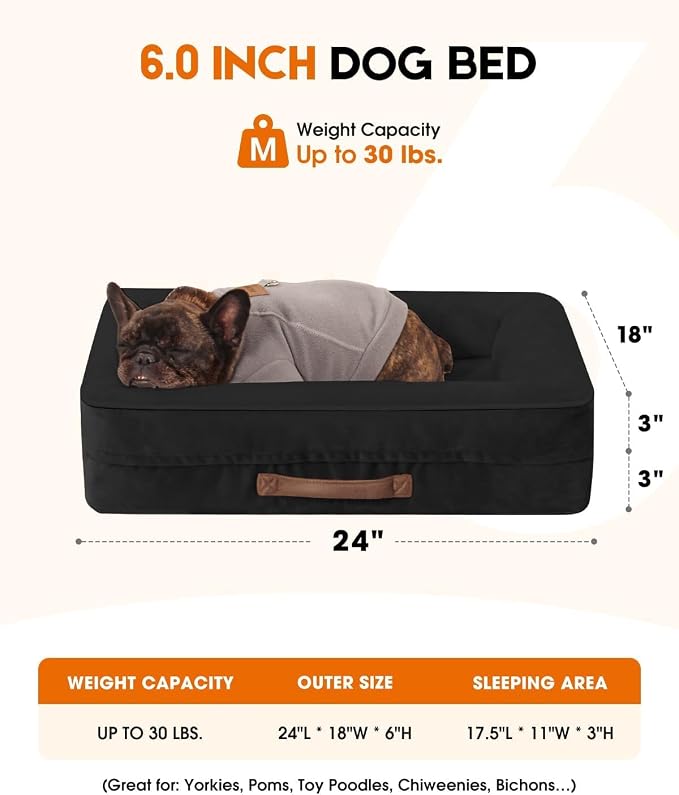 Upvilla Orthopedic Dog Bed, Four-Sided Cushioned Egg-Shaped Foam Dog Sofa, Waterproof Removable Cover, Cat Bed with Non-Slip Base, Small Pet Bed,Black