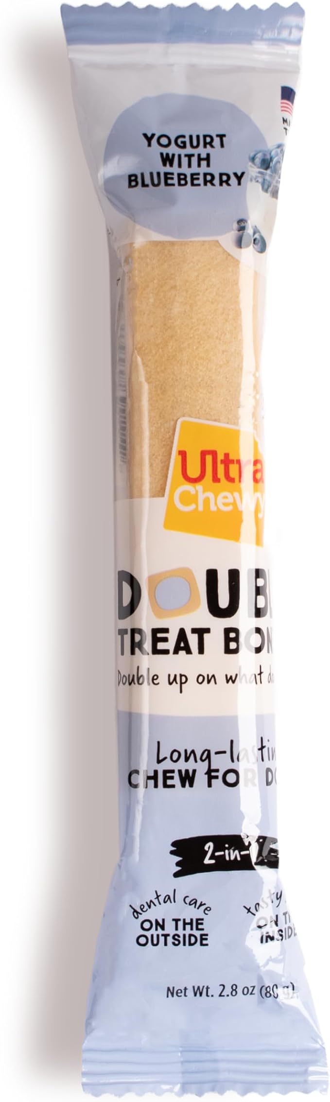 Ultra Chewy Yogurt Double Treat Bones: Strawberry, Blueberry and Banana, Long-Lasting Dog Treats Made in USA for Large and Small Breeds, Highly Digestible (2 Packs)
