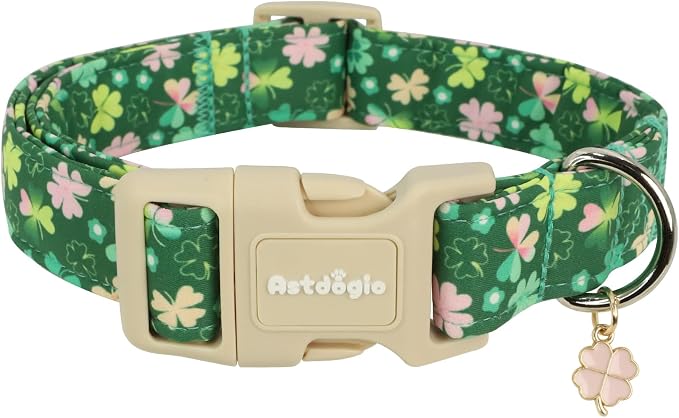 St. Patrick's Day Dog Collar,Green Clover Lucky Shamrock Puppy Collar,Adjustable Spring Cotton Collars Gifts for Small Medium Large Dogs,Dog Accessories M