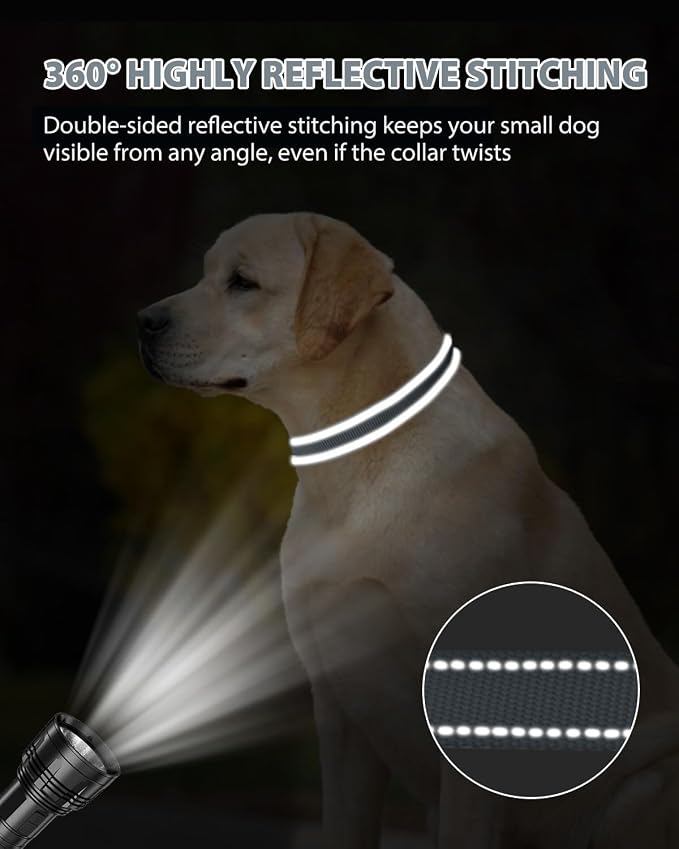Joytale Dog Collar for Large Dogs, Strong Double-Sided Reflective Nylon Collar for Night Safety, Adjustable Quick-Release for Daily Walking, Gray, L (1" Width)
