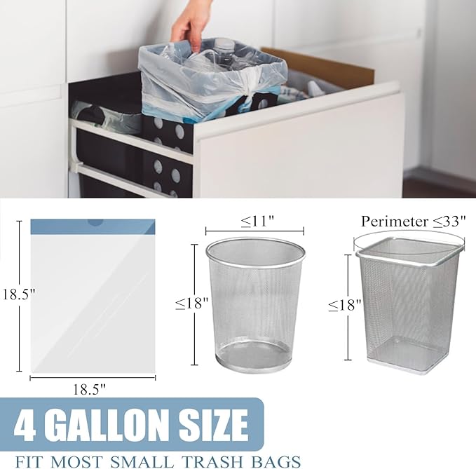 Small Trash Bags 4 Gallon - 150 Count Drawstring 4 Gallon Trash Bag, Tear-Free 4 Gal Small Garbage Bags for Office Bedroom Bathroom Trash Bags, Unscented White 4 Gal Trash Can Liners