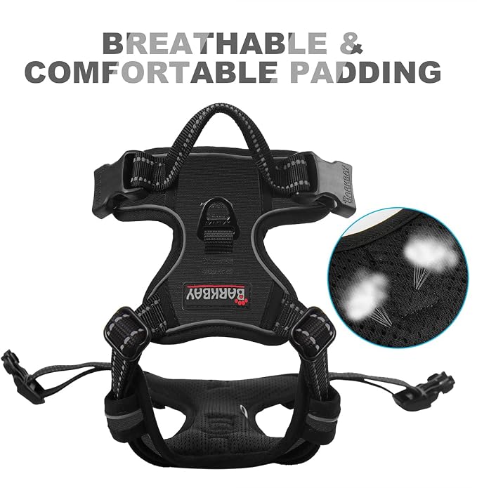 BARKBAY No Pull Dog Harness Front Clip Heavy Duty Reflective Easy Control Handle for Large Dog Walking(Black,XS)