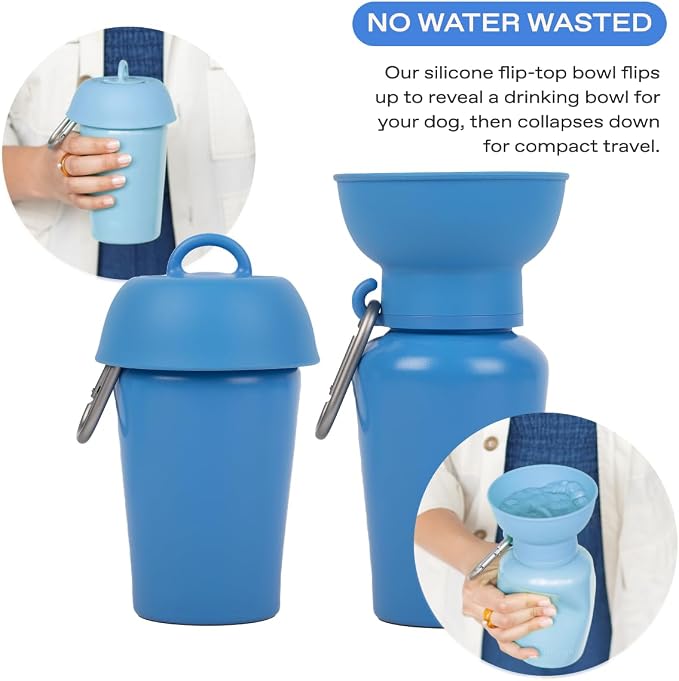 Springer Flip Dog Water Bottle | Portable Drinking Feeder with Foldable Food-Grade Silicone Bowl | One-Hand Squeeze & Leak-Proof | Walking, Hiking & Camping | Puppy Essentials