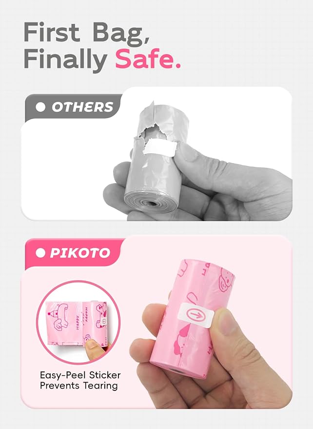 Dog Poop Bags Rolls, 128 Count (8 Refills) - 60% Recycled Plastic Baby Powder Scented - Leak Proof, Extra Thick Waste Bag with Easy-Peel Sticker (Pink)