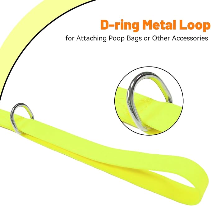 Waterproof Dog Leash, 5/6 FT Durable Odor-Proof Dog Leashes with Strong Metal Hooks Fits Small Medium or Large Dogs (Yellow, 5FT - 3/4 inch Width)
