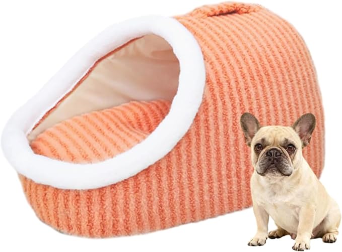 Warm Nest Bed, Soft Cozy Pet Cave with Removable Cushion, Non-Slip Washable Soft Slipper Cave for Small and Medium Pets (Orange Red, Small)