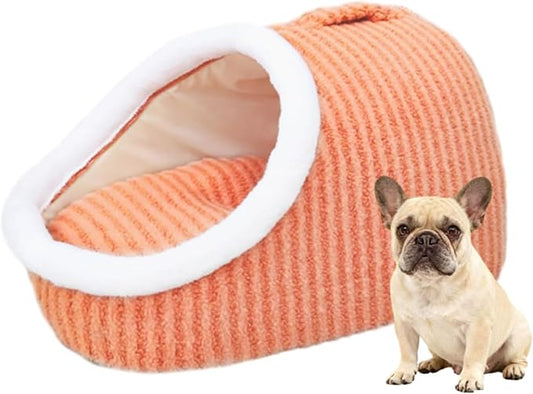 Warm Nest Bed, Soft Cozy Pet Cave with Removable Cushion, Non-Slip Washable Soft Slipper Cave for Small and Medium Pets (Orange Red, Small)