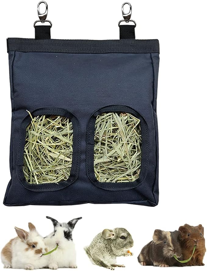 Guinea Pig Hay Feeder, Hanging Rabbit Hay Feeder Bag for Guinea Pigs Bunnies Chinchillas. Pure Black