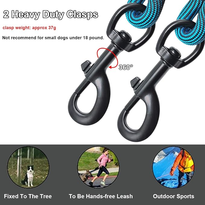 BTINESFUL Dog Tie-Out Check Cord Long Tether Rope Leash, 8ft 12ft 20ft 30ft 50ft Recall Training Dog Lead for Yard- Large Medium Dogs Outside Playing, Camping, or Backyard (20ft, Blue Black)