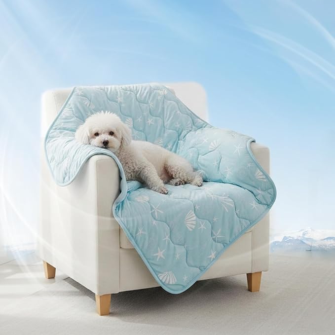 NWK Dog Cooling Blanket, Q-Max>0.345, Ice Silk Cool to Touch Material, Reversible Breathable Bed Cover, Furniture Protector Couch Sofa for Summer, Machine Washable (Ocean Blue, 30'' X 40'')