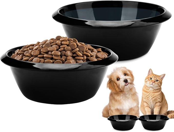 2PCS Cat Bowls Pet Feeding Dish 6.3 Inch, Wide Pet Bowl Pet Feeding Bowl for Indoor Cats, Replacement Food and Water Bowl, Wide Shallow Feeder Bowls for Kitten, Puppy, Rabbit (Black)