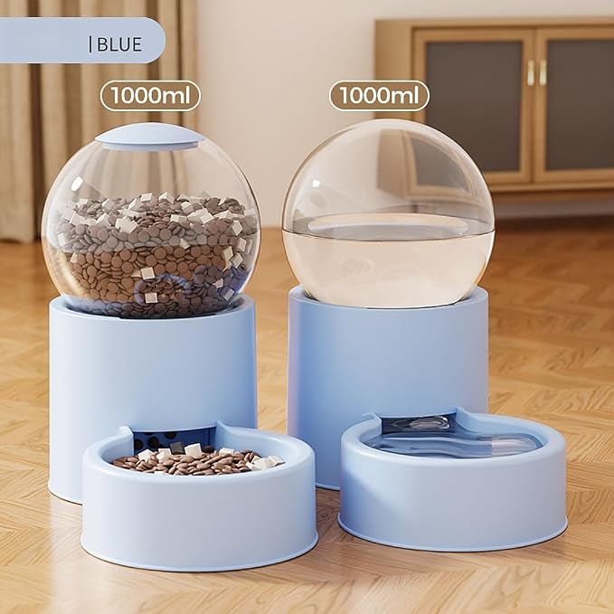 Automatic Pet Feeder and Water Dispenser Set with Pet Food Bowl,Gravity Dog Waterer and Food Feeder for Cats Dogs (Blue)