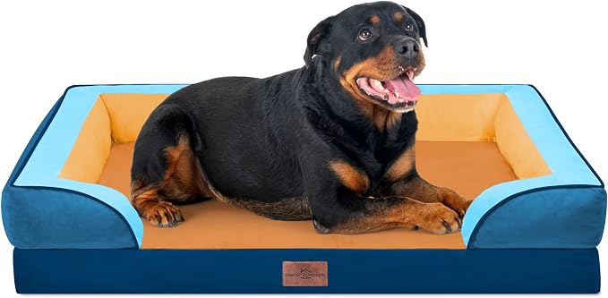 Comfort Expression Orthopedic Dog Bed for Extra Large Dogs 45x35 Inch, Waterproof Egg Crate Foam XL Pet Bed with Bolsters, Dog Couch with Washable Cover & Non-Slip Bottom, Golden Harbor