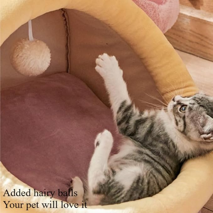 Warm Soft Cave Dog Bed & Cat Bed - Cute Indoor Pet Bed for Cats Up to 16 Lb, Small Dogs & Puppies, Cozy Cave Design for Cats and Puppies(Blue,18.5''X14.17''X16.14'')