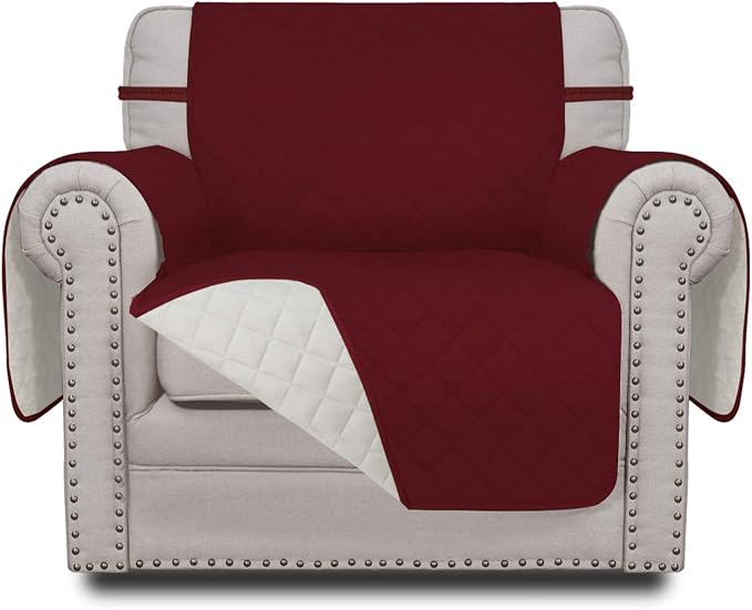 Easy-Going Chair Sofa Slipcover Reversible Sofa Cover Water Resistant Couch Cover Furniture Protector Cover with Elastic Straps for Pets Kids Children Dog Cat (Chair, Christmas Red/Ivory)