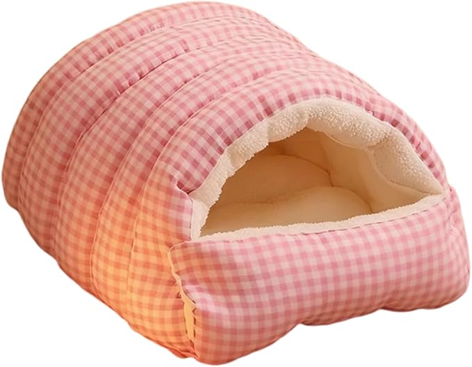 Cozy Monster Cat Bed, Warm Winter Cat Cave with Removable Cushion, Calming Anti-Anxiety Sherpa Fleece Pet Bed for Indoor Cats & Small Dogs, Washable 360° Nesting Design (A - Pink, Large)