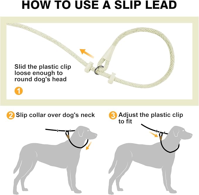 Lynxking Dog Leash Slip Lead Reflective Breathable Rope Comfortable Strong No Pull Slip On Pet Training Lead for Dogs (Beige, Large 1/2 inch x 6ft)