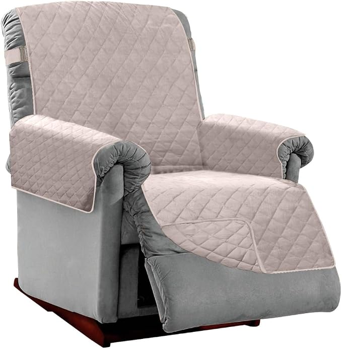 Sofa Shield® Couch Recliner Covers for Dogs, Reversible Furniture Protector with Strap, Stain and Tear Resistant Cushion Cover, 28 inch Seat, Machine Washable Slipcover Pets, Cats, Light Taupe
