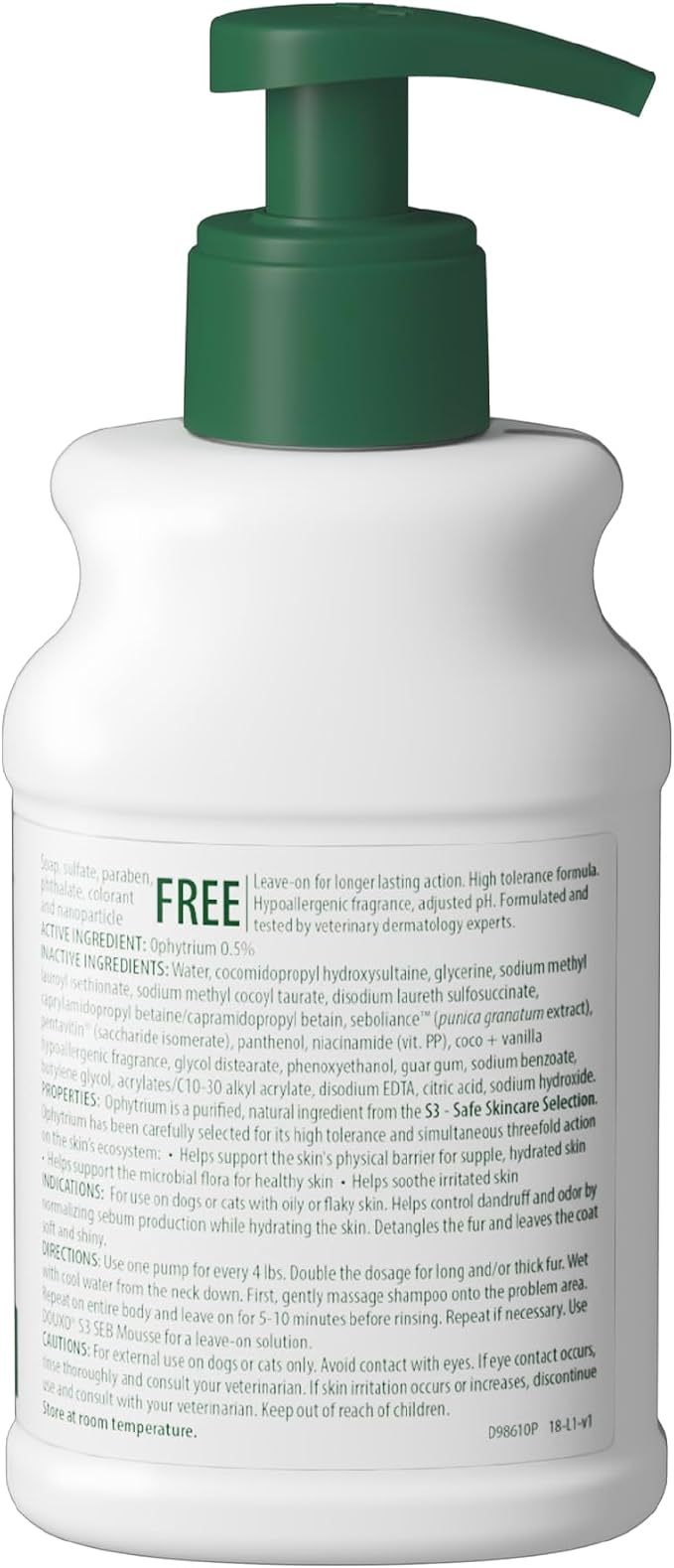 Douxo S3 SEB Dog Seboregulating Shampoo, Seborrhea Treatment for Dogs & Cats, Helps Control Dandruff, Unpleasant Odors & Oily/Flaky Skin, 0.5% Ophytrium, 6.7 fl oz