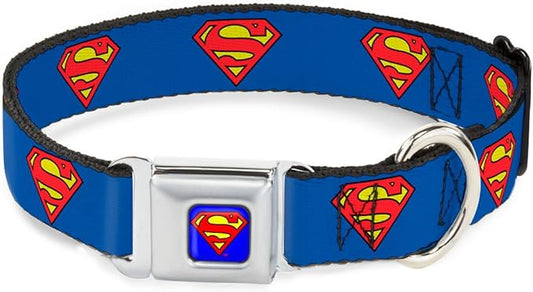 Buckle-Down Dog Collar Seatbelt Buckle Superman Shield Blue 11 to 17 Inches 1.0 Inch Wide (DC-WSM001-M)