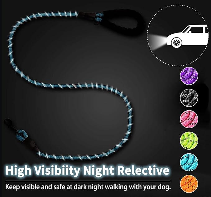 COOYOO Dog Leash 6 FT Heavy Duty - Comfortable Padded Handle - 1/2 inch Reflective Dog Leash for Medium Large Dogs with Poo Bag Dispenser