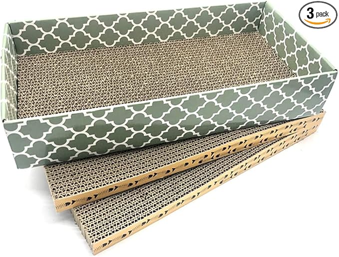 Cat Scratcher Cardboard Scratching Pads Scratch Lounge Bed with Catnip 3PCS Reversible Corrugated Cardboard with Scratch Box