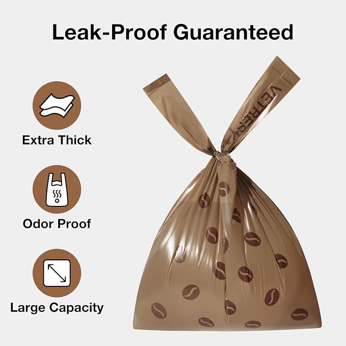 VETRESKA Dog Poop Bags with Handles 450 Count, Coffee Scented Waste Bags, Leak-Proof Thick Dog Bags for Poop, Easy-Tie Large Poop Bags, 30 Refill Rolls with 1 Dispenser for Dog Walking Cat Litter