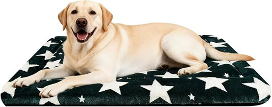 Dog Bed Mat – Soft & Comfortable Dog Kennel Pad for Crate – Durable Crate Bed & Mat for Dogs & Cats – Ideal for Crate, Kennel, and Home Use (Big&Little Stars Green, L(35"*23"*1.5"))