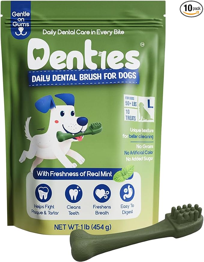 Dental Chews for Dogs – Vet Recommended Dental Dog Treats for Large Dogs(Up to 50 lbs), Cleans Teeth, Freshens Breath, Reduce Plaque & Tartar,Mint Chicken & Beef Recipe,16oz Pack,10 Count