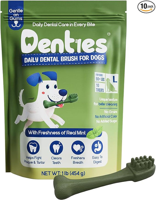 Dental Chews for Dogs – Vet Recommended Dental Dog Treats for Large Dogs(Up to 50 lbs), Cleans Teeth, Freshens Breath, Reduce Plaque & Tartar,Mint Chicken & Beef Recipe,16oz Pack,10 Count