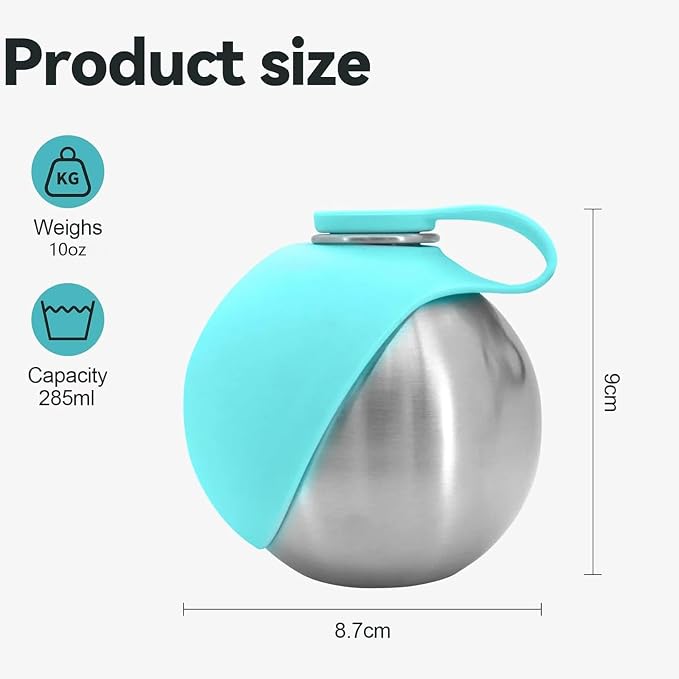 2 in 1 Portable Dog Water Bottle, 2026 New 10oz Spherical Stainless Steel Pet Bottle with Silicone Foldable Bowl, No-Spill Leak-Proof Design, Dog Water Bottle for Walking, Hiking, Travel (Pink)