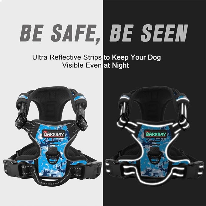 BARKBAY No Pull Dog Harness Front Clip Heavy Duty Reflective Easy Control Handle for Large Dog Walking(Blue camo,XS)