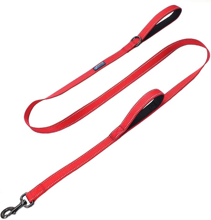 Max and Neo Double Handle Traffic Leash - Reflective, 6 FT (RED, Donates to Dog Rescue)