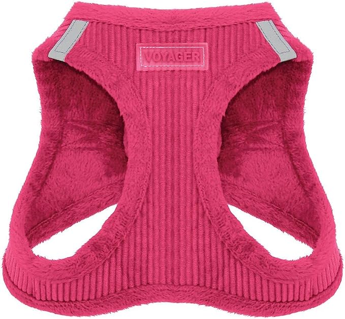 Best Pet Supplies - All Weather Plush, Reflective, No Pull Harness for Small, Medium Dogs, Cats - Secure with Hook & Loop Fastener, Buckle, Double D-Rings - Fuchsia Corduroy, XL