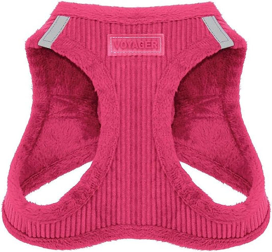 Best Pet Supplies - All Weather Plush, Reflective, No Pull Harness for Small, Medium Dogs, Cats - Secure with Hook & Loop Fastener, Buckle, Double D-Rings - Fuchsia Corduroy, M