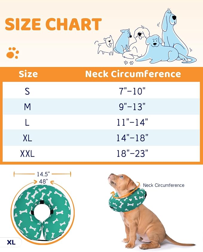 Supet Inflatable Dog Cone Alternative, Soft Neck Donut Collar for Small, Medium, Large Dogs After Surgery & Recovery