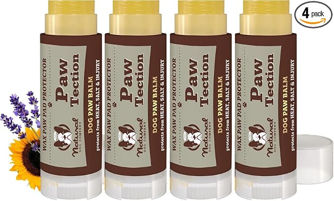 Natural Dog Company PawTection Dog Paw Balm, 4 Pack, Protects Paws from Hot Surfaces, Sand, Salt, & Snow, Organic, All Natural Ingredients (0.15 oz Travel Stick) X 4