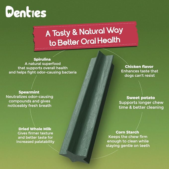 Dental Chews for Dogs–Dental Sticks for Large Dogs(Up to 75lbs), Dog Dental Treat Cleans Teeth, Freshen Breath, Reduce Plaque Tartar, Chicken Spirulina & Mint Recipe, 16 oz Pack, 22 Treats