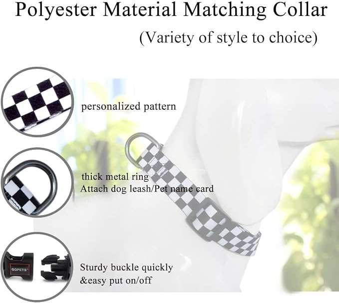 Roses&Poetry Dog Collar with Colourful Checkered Patterns, Adjustable Durable Puppy Collars for Small Medium Large Dogs (Black & White-M)