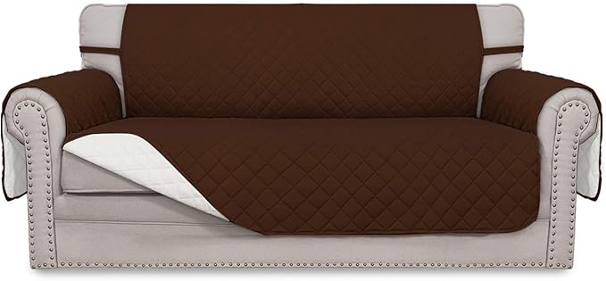Easy-Going Sofa Slipcover Reversible Loveseat Sofa Cover Couch Cover for 2 Cushion Couch Furniture Protector with Elastic Straps for Pets Kids Dog Cat (Oversized Loveseat, Coffee/Ivory)