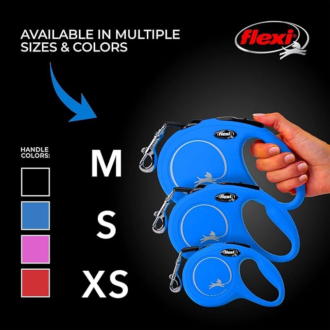 FLEXI Classic Cord Retractable Dog Leash for Small Dogs up to 26 lbs. – 16 ft., Blue | Tangle-Free Cord Design with One-Handed Brake, Pause, Lock|German Quality Product