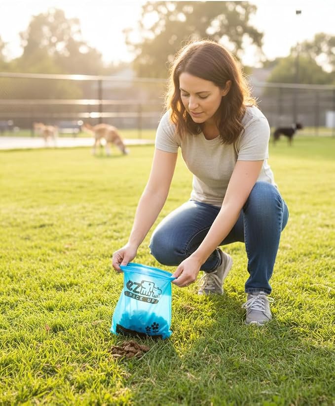900 Pet Waste Disposal Dog Poop Bags, Z Pickup Bag Blue Clean Up | heavy duty, leak proof, 7"x12", puppy training, dog walking, ez pick up bags