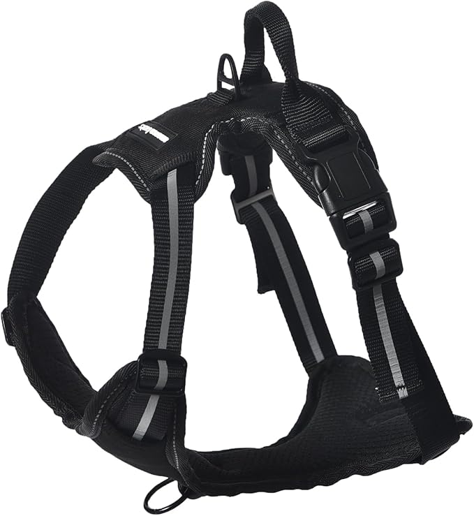 Amazon Basics No-Pull Dog Harness, Soft Padded Adjustable Vest with Reflective Stripes, Medium, Black