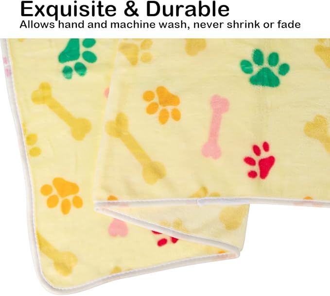 Dono 1 Pack 3 Blankets for Dogs, Soft Fluffy Paw Print Pattern Fleece Pet Blanket Warm Sleep Mat Cute Print Design Puppy Kitten Blanket Doggy Mat for Dog Doggy (Black/Yellow/Gray, M(30 * 20"))