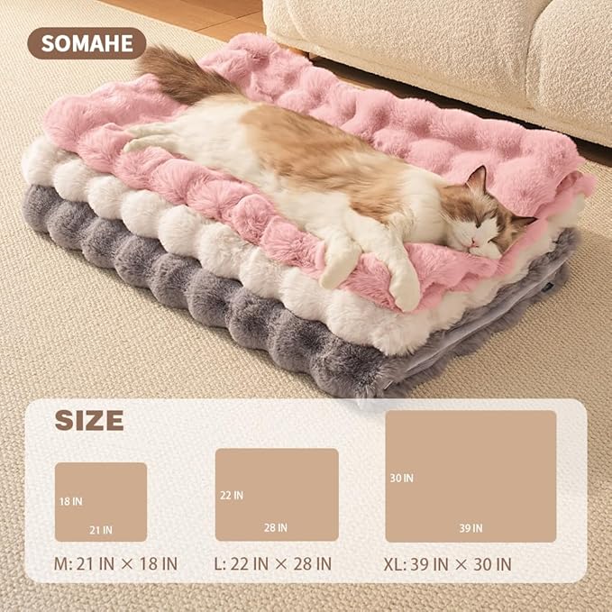 SOMAHE Cat Blanket, Reversible Sherpa & Bubble Fleece Pet Throw, Ultra-Soft Plush for Indoor Cats, Machine Washable, Anti-Static, Warm & Cozy, 22"×18" Inch Pink