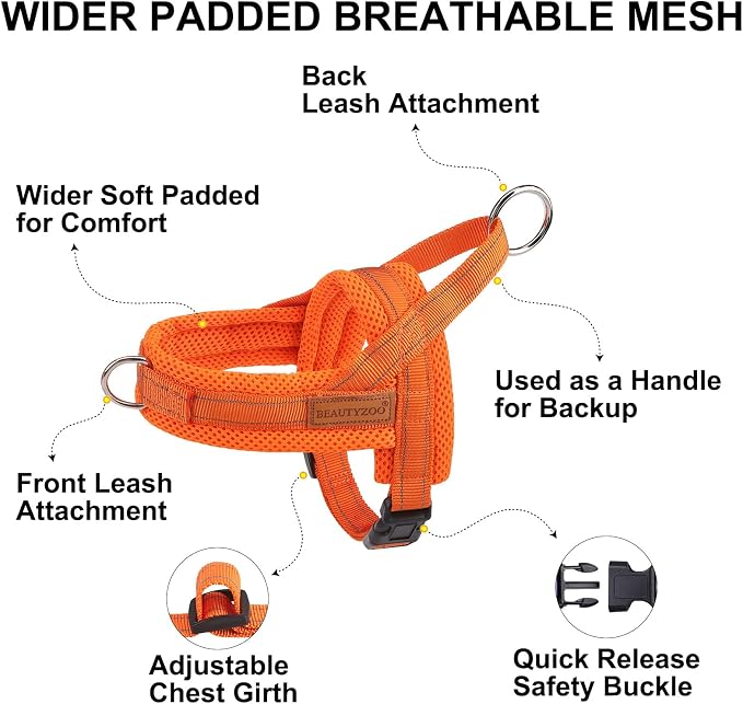BEAUTYZOO Dog Harness for Small Dogs, No Pull Dog Harness and Leash Set, Soft Escape Proof Puppy Vest Harness with Handle, Reflective Lightweight Step in Harness for Girl Boy Dogs, Orange L