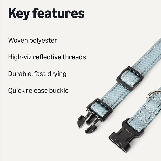 Amazon Basics Reflective Polyester Dog Collar with Quick-Release Buckle, Adjustable, for Large Dogs, L