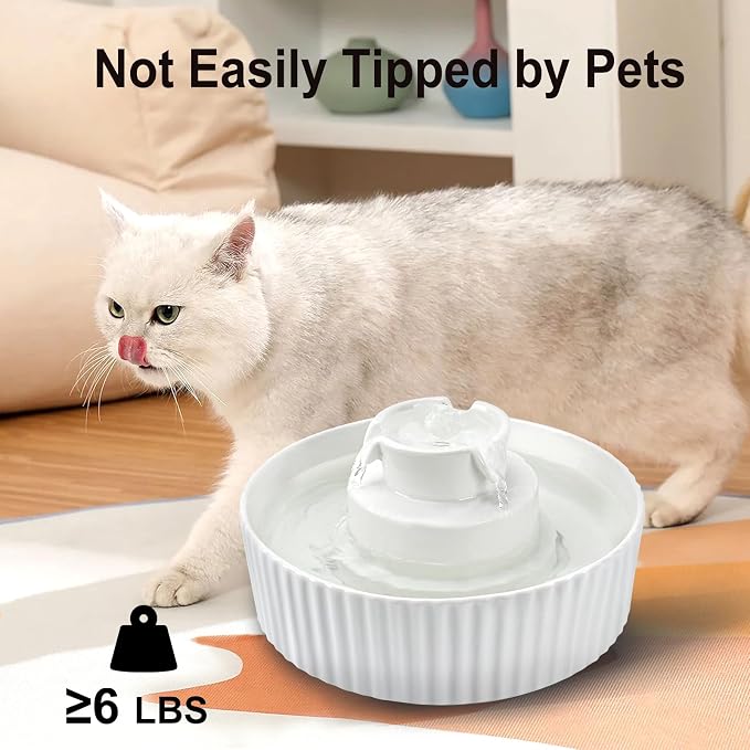 Lawfery Ceramic Cat Water Fountain, 2.1L/71oz Cat Fountain with 3 Carbon Filters and 2 Quiet Pumps, Cupcake Pet Water Dispenser for Cats and Dogs (White)
